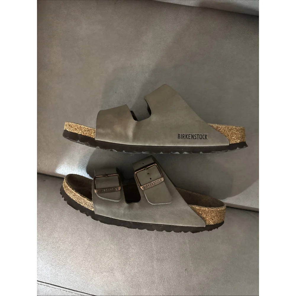 GUC WOMEN’S BIRKENSTOCK ARIZONA SANDALS SIZE 38 EU GRAY/GREEN - Picture 5 of 10